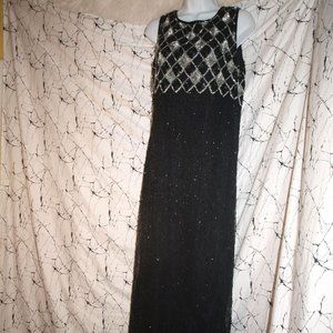 Long DRESS VINTAGE Black With Silver Sequins SIZE PL BY LAURENCE KAZAR NEW YORK